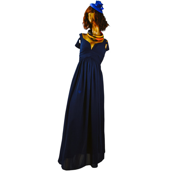Women Bariano Australia Long Dress Navy Blue Formal Gown Slit Bridesmaid Size XS - Picture 10 of 16